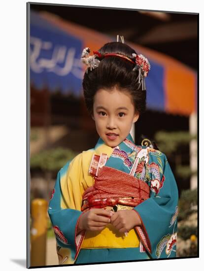 Girl Dressed in Kimono, Shichi-Go-San Festival (Festival for Three, Five, Seven Year Old Children)-null-Mounted Photographic Print