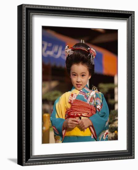 Girl Dressed in Kimono, Shichi-Go-San Festival (Festival for Three, Five, Seven Year Old Children)-null-Framed Photographic Print