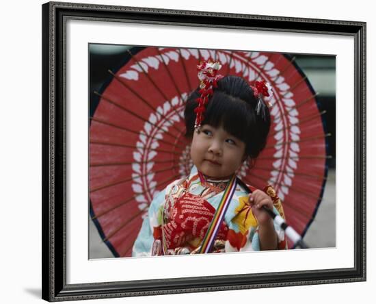 Girl Dressed in Kimono, Shichi-Go-San Festival (Festival for Three, Five, Seven Year Old Children)-null-Framed Photographic Print