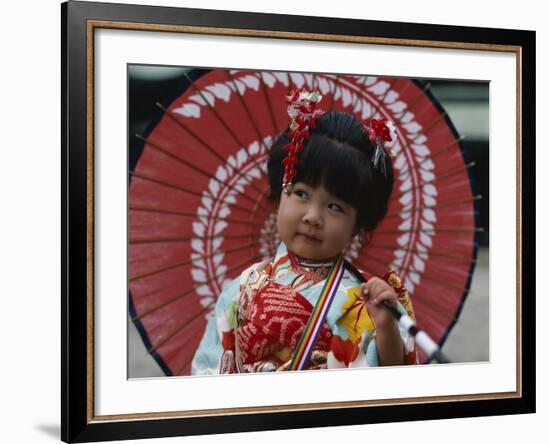 Girl Dressed in Kimono, Shichi-Go-San Festival (Festival for Three, Five, Seven Year Old Children)-null-Framed Photographic Print