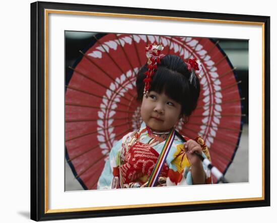 Girl Dressed in Kimono, Shichi-Go-San Festival (Festival for Three, Five, Seven Year Old Children)-null-Framed Photographic Print