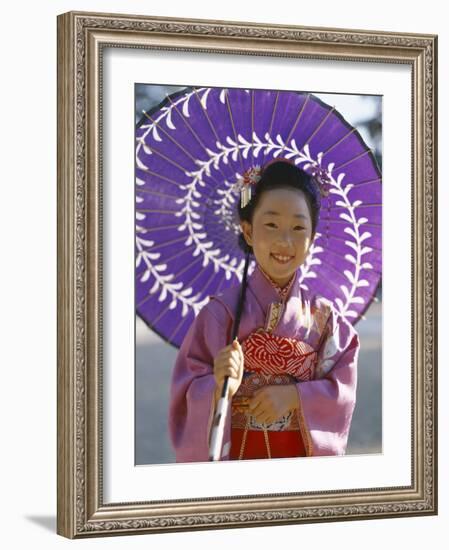 Girl Dressed in Kimono, Shichi-Go-San Festival (Festival for Three, Five, Seven Year Old Children)-null-Framed Photographic Print