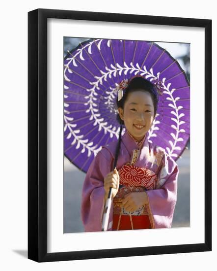 Girl Dressed in Kimono, Shichi-Go-San Festival (Festival for Three, Five, Seven Year Old Children)-null-Framed Photographic Print