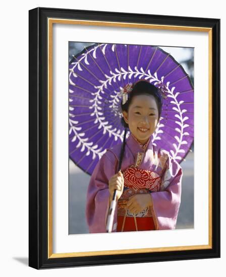 Girl Dressed in Kimono, Shichi-Go-San Festival (Festival for Three, Five, Seven Year Old Children)-null-Framed Photographic Print