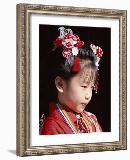 Girl Dressed in Kimono, Shichi-Go-San Festival (Festival for Three, Five, Seven Year Old Children)-null-Framed Photographic Print