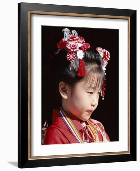 Girl Dressed in Kimono, Shichi-Go-San Festival (Festival for Three, Five, Seven Year Old Children)-null-Framed Photographic Print