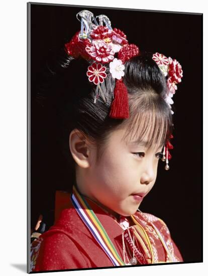 Girl Dressed in Kimono, Shichi-Go-San Festival (Festival for Three, Five, Seven Year Old Children)-null-Mounted Photographic Print