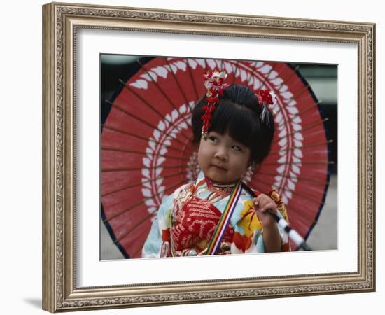 Girl Dressed in Kimono, Shichi-Go-San Festival (Festival for Three, Five, Seven Year Old Children)-null-Framed Photographic Print