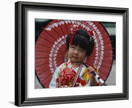 Girl Dressed in Kimono, Shichi-Go-San Festival (Festival for Three, Five, Seven Year Old Children)-null-Framed Photographic Print