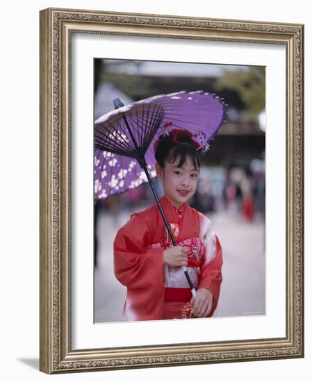 Girl Dressed in Kimono, Shichi-Go-San Festival (Festival for Three, Five, Seven Year Old Children)-null-Framed Photographic Print