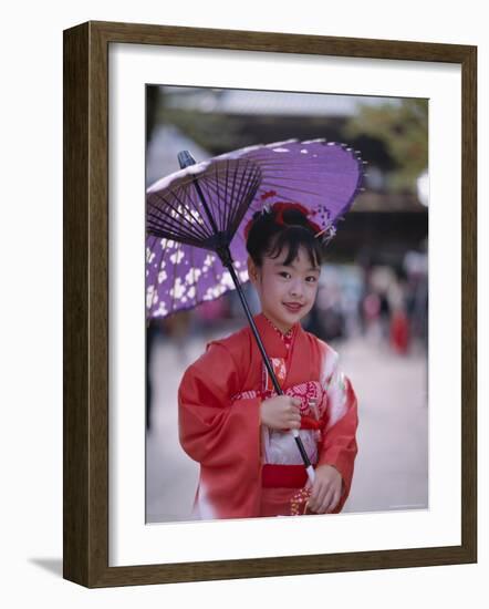 Girl Dressed in Kimono, Shichi-Go-San Festival (Festival for Three, Five, Seven Year Old Children)-null-Framed Photographic Print