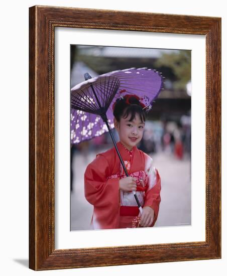 Girl Dressed in Kimono, Shichi-Go-San Festival (Festival for Three, Five, Seven Year Old Children)-null-Framed Photographic Print