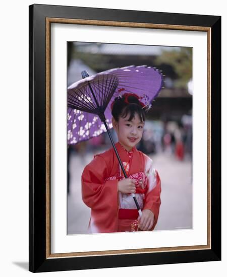 Girl Dressed in Kimono, Shichi-Go-San Festival (Festival for Three, Five, Seven Year Old Children)-null-Framed Photographic Print