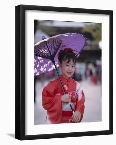 Girl Dressed in Kimono, Shichi-Go-San Festival (Festival for Three, Five, Seven Year Old Children)--Framed Photographic Print