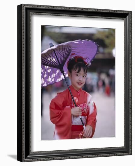 Girl Dressed in Kimono, Shichi-Go-San Festival (Festival for Three, Five, Seven Year Old Children)-null-Framed Photographic Print