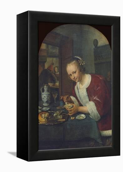 Girl Eating Oysters, about 1658-60-Jan Havicksz. Steen-Framed Premier Image Canvas