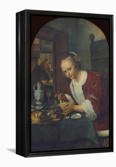 Girl Eating Oysters, about 1658-60-Jan Havicksz. Steen-Framed Premier Image Canvas