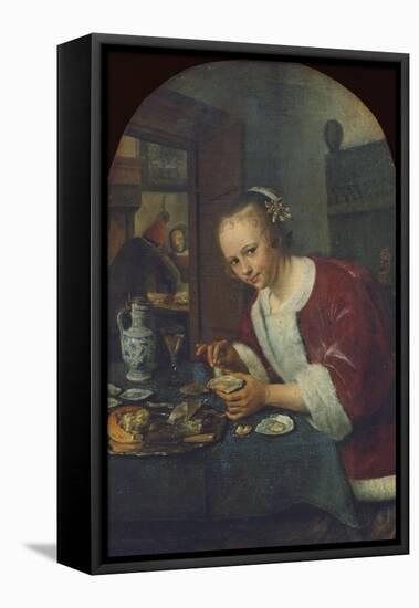 Girl Eating Oysters, about 1658-60-Jan Havicksz. Steen-Framed Premier Image Canvas