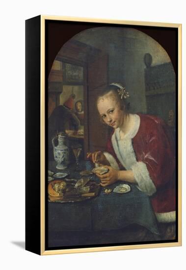 Girl Eating Oysters, about 1658-60-Jan Havicksz. Steen-Framed Premier Image Canvas