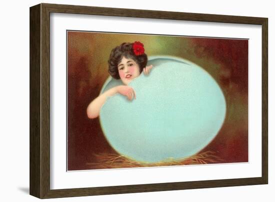 Girl Emerging from Cracked Egg-null-Framed Art Print