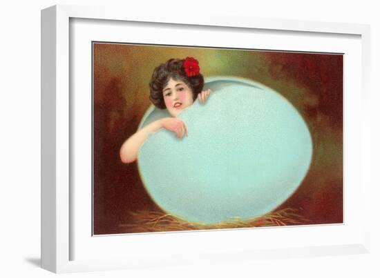 Girl Emerging from Cracked Egg-null-Framed Art Print