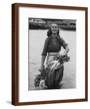 Girl Farm Worker Washing Turnips from River, on Collective Farm-Paul Schutzer-Framed Photographic Print