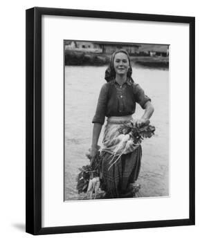 Girl Farm Worker Washing Turnips from River, on Collective Farm-Paul Schutzer-Framed Photographic Print