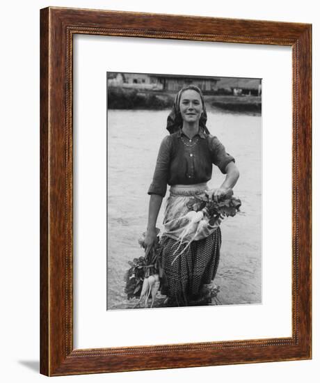 Girl Farm Worker Washing Turnips from River, on Collective Farm-Paul Schutzer-Framed Photographic Print