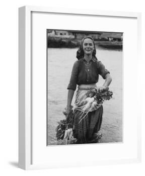 Girl Farm Worker Washing Turnips from River, on Collective Farm-Paul Schutzer-Framed Photographic Print