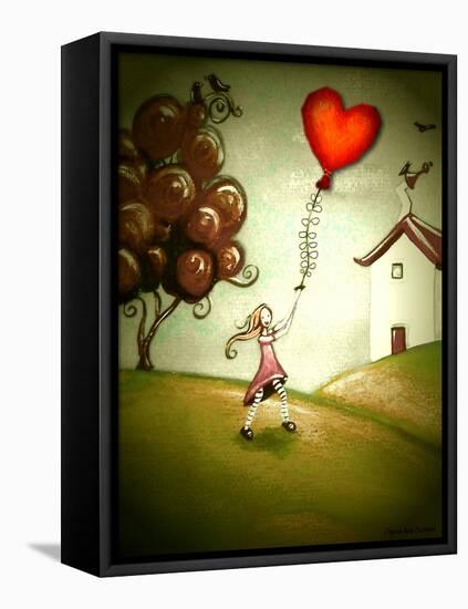 Girl Flying a Heart Balloon-Cherie Roe Dirksen-Framed Premier Image Canvas