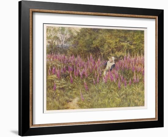 Girl Gathering Sticks in Kent Walks Through a Mass of Foxgloves-Helen Allingham-Framed Art Print