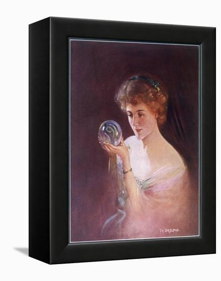 Girl Gazes into a Crystal Ball-T.r. Skelton-Framed Stretched Canvas