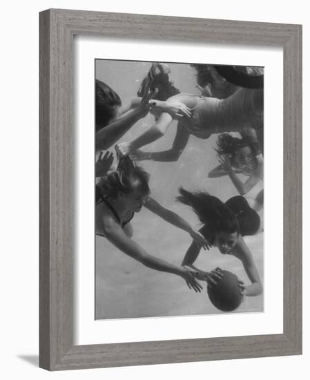 Girl Getting Her Hair Pulled as Swimmers Play a Fast Scrimmage of Water Polo at Athletic Club-Peter Stackpole-Framed Photographic Print