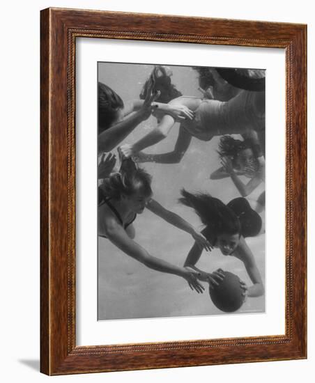 Girl Getting Her Hair Pulled as Swimmers Play a Fast Scrimmage of Water Polo at Athletic Club-Peter Stackpole-Framed Photographic Print