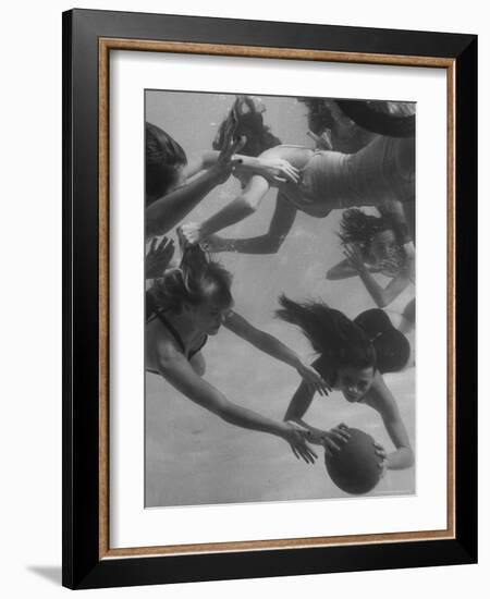 Girl Getting Her Hair Pulled as Swimmers Play a Fast Scrimmage of Water Polo at Athletic Club-Peter Stackpole-Framed Photographic Print