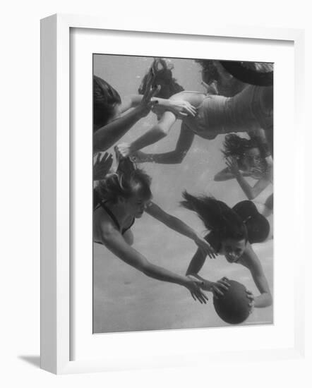Girl Getting Her Hair Pulled as Swimmers Play a Fast Scrimmage of Water Polo at Athletic Club-Peter Stackpole-Framed Photographic Print