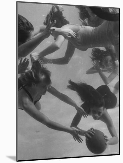 Girl Getting Her Hair Pulled as Swimmers Play a Fast Scrimmage of Water Polo at Athletic Club-Peter Stackpole-Mounted Photographic Print