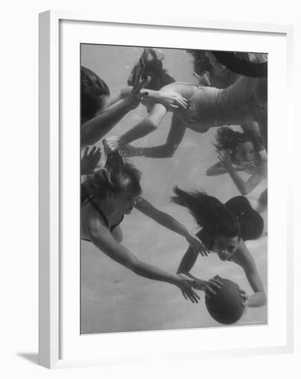 Girl Getting Her Hair Pulled as Swimmers Play a Fast Scrimmage of Water Polo at Athletic Club-Peter Stackpole-Framed Photographic Print