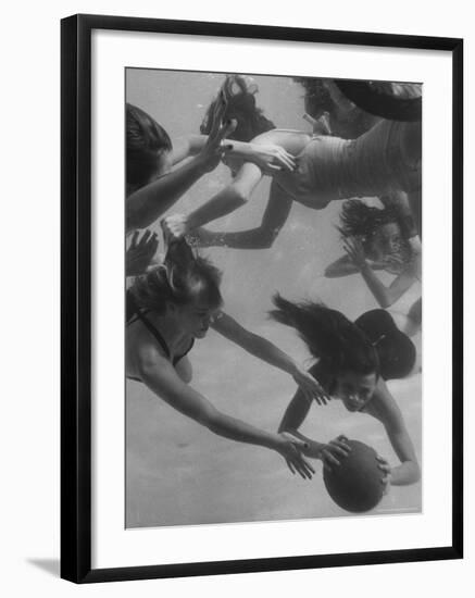 Girl Getting Her Hair Pulled as Swimmers Play a Fast Scrimmage of Water Polo at Athletic Club-Peter Stackpole-Framed Photographic Print