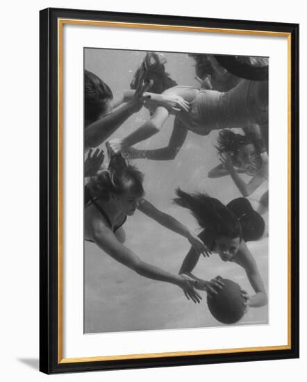 Girl Getting Her Hair Pulled as Swimmers Play a Fast Scrimmage of Water Polo at Athletic Club-Peter Stackpole-Framed Photographic Print