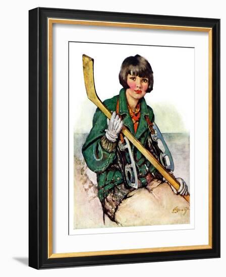 "Girl Hockey Player,"January 22, 1927-Ellen Pyle-Framed Giclee Print