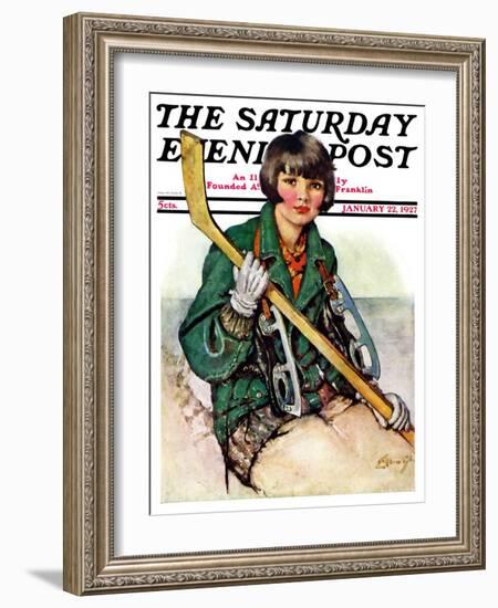 "Girl Hockey Player," Saturday Evening Post Cover, January 22, 1927-Ellen Pyle-Framed Giclee Print