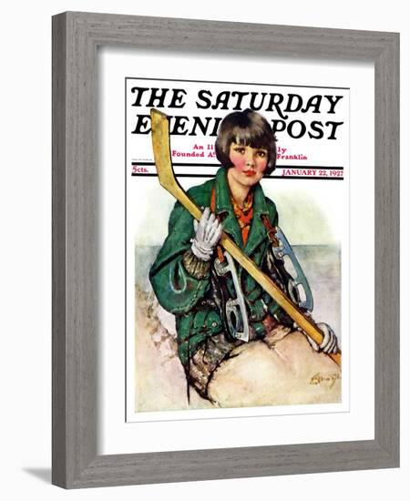 "Girl Hockey Player," Saturday Evening Post Cover, January 22, 1927-Ellen Pyle-Framed Giclee Print