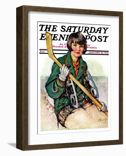 "Girl Hockey Player," Saturday Evening Post Cover, January 22, 1927-Ellen Pyle-Framed Giclee Print