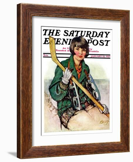 "Girl Hockey Player," Saturday Evening Post Cover, January 22, 1927-Ellen Pyle-Framed Giclee Print