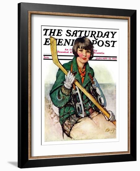 "Girl Hockey Player," Saturday Evening Post Cover, January 22, 1927-Ellen Pyle-Framed Giclee Print