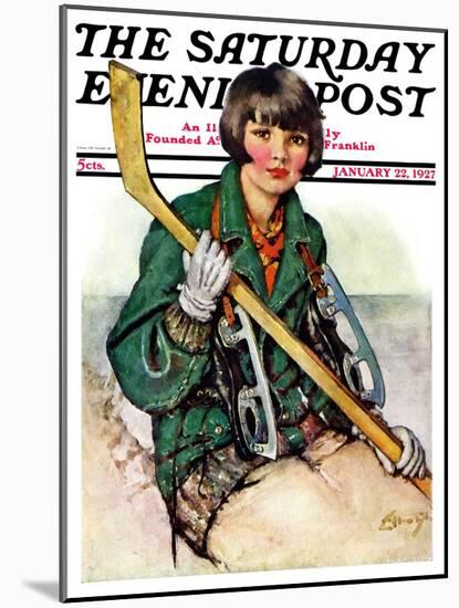 "Girl Hockey Player," Saturday Evening Post Cover, January 22, 1927-Ellen Pyle-Mounted Giclee Print