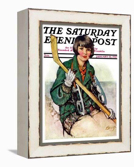 "Girl Hockey Player," Saturday Evening Post Cover, January 22, 1927-Ellen Pyle-Framed Premier Image Canvas