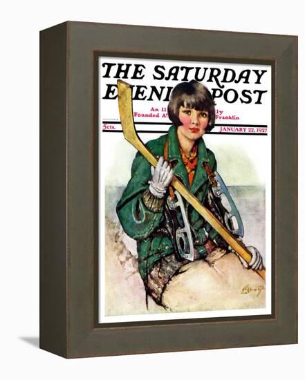 "Girl Hockey Player," Saturday Evening Post Cover, January 22, 1927-Ellen Pyle-Framed Premier Image Canvas