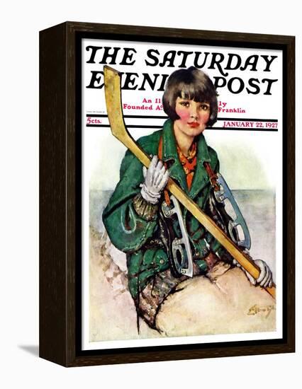 "Girl Hockey Player," Saturday Evening Post Cover, January 22, 1927-Ellen Pyle-Framed Premier Image Canvas